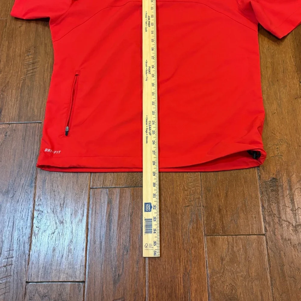 Men's Nike Dri-Fit 1/4 Zip Red‎ & Grey Zipper Pocket Adjustable Hem Pullover Sm
